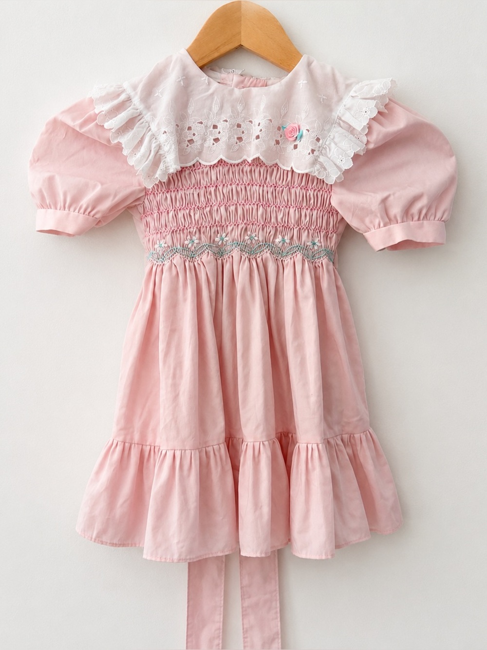 Vintage Polly Flinders Pink Hand Smocked Dress Girls T4 Lace Party Cottagecore